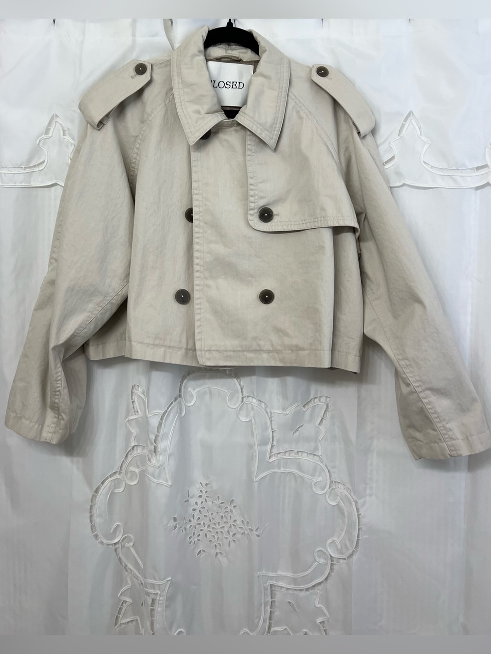 Closed Cropped Trench Jacket Limestone Beige Size Small - Picture 4 of 15